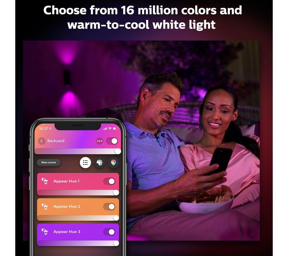 PHILIPS HUE Appear White & Colour Ambiance Smart Outdoor LED Wall Light - Black, Twin Pack image number 3 of 7