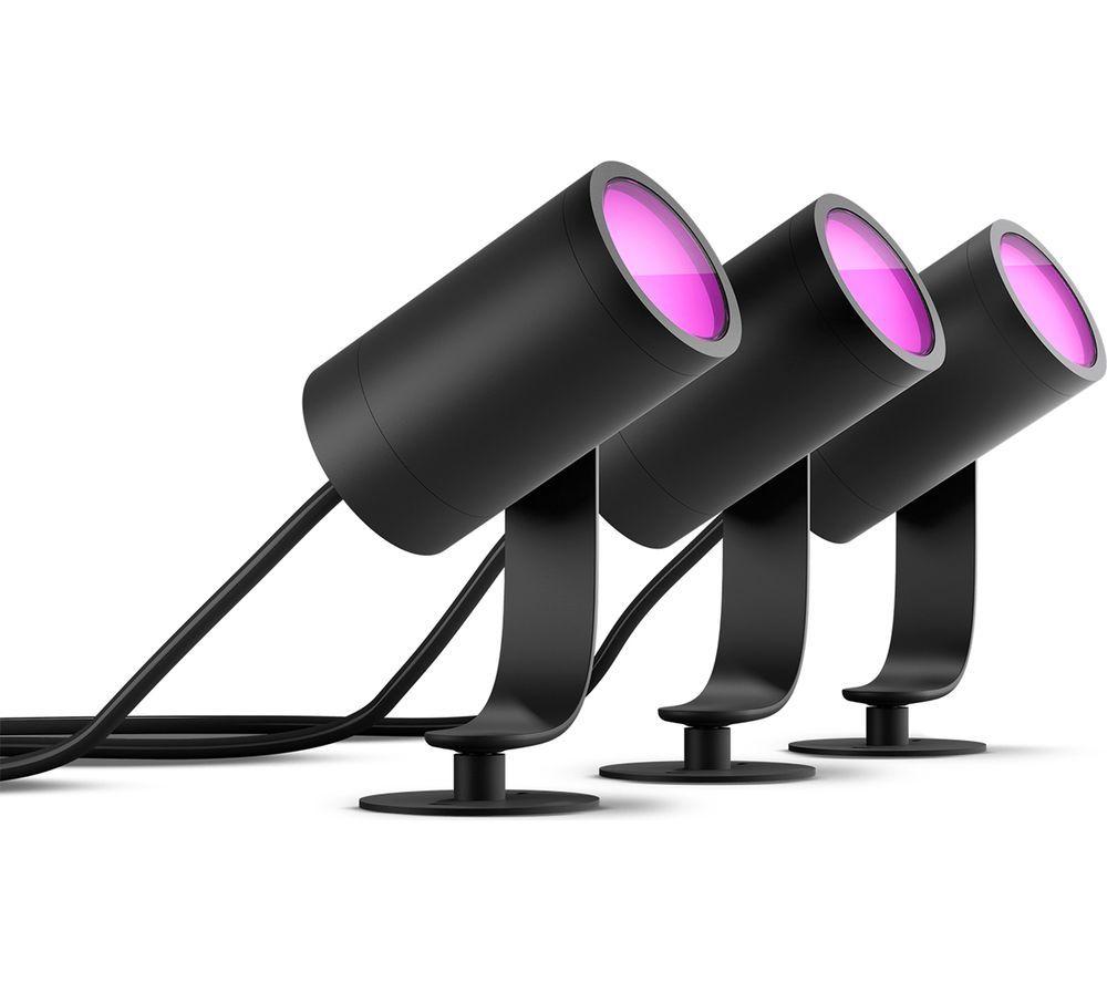 PHILIPS HUE Lily White & Colour Ambiance Smart Outdoor LED Spotlight Starter Kit - Black, Triple Pack image number 2 of 9