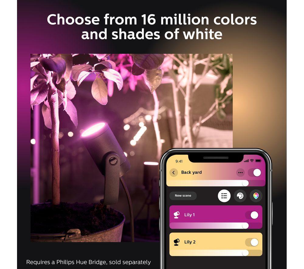 PHILIPS HUE Lily White & Colour Ambiance Smart Outdoor LED Spotlight Starter Kit - Black, Triple Pack image number 3 of 9