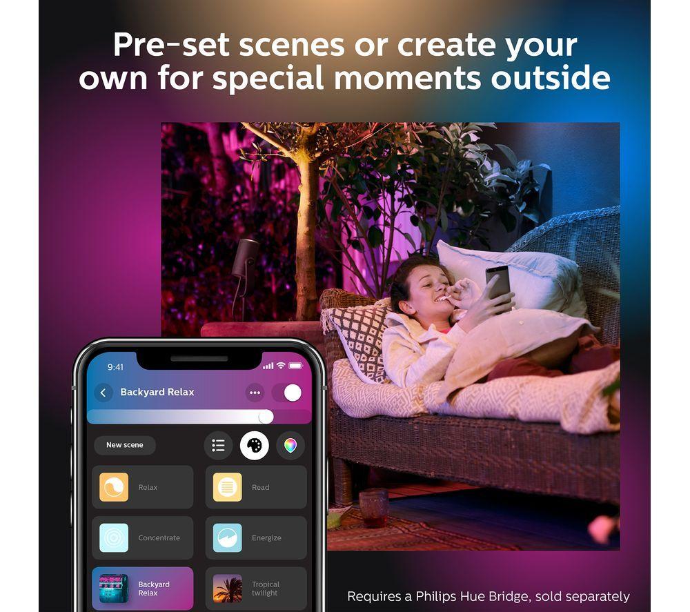 PHILIPS HUE Lily White & Colour Ambiance Smart Outdoor LED Spotlight Starter Kit - Black, Triple Pack image number 4 of 9