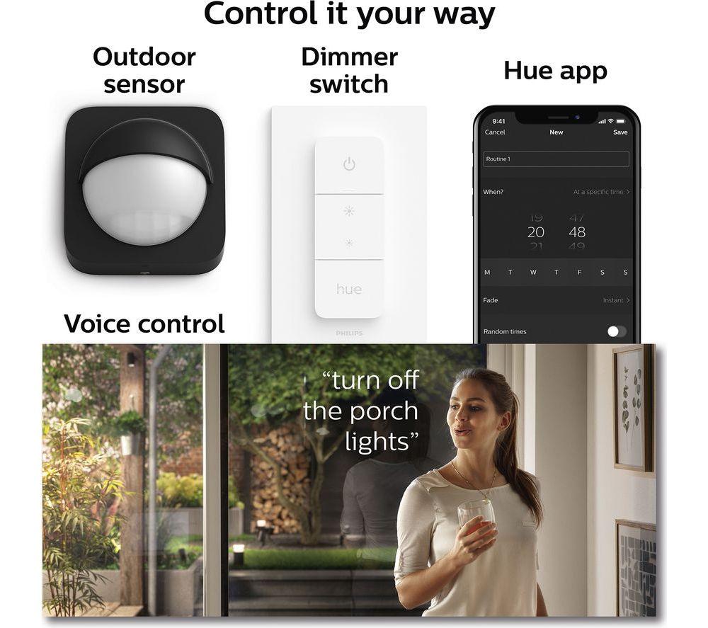 PHILIPS HUE Lily White & Colour Ambiance Smart Outdoor LED Spotlight Starter Kit - Black, Triple Pack image number 5 of 9