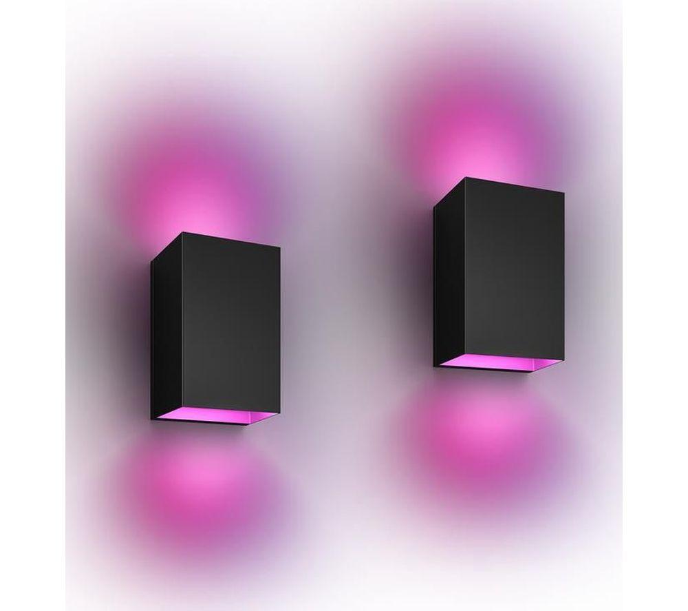 PHILIPS HUE White and Color Ambiance Resonate Smart Outdoor LED Wall Lamp - Black, Twin Pack image number 2 of 4