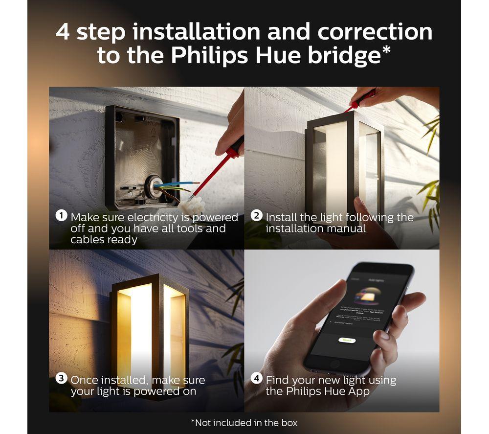 PHILIPS HUE Impress White & Colour Ambiance Smart Outdoor LED Wall Light - Slim, Twin Pack image number 8 of 10