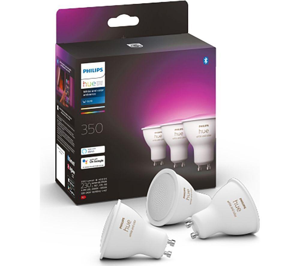 Philips Hue White & Colour Ambiance Smart Spotlight 3 Pack LED - 350 Lumens Works with Alexa, Google Assistant and Apple Homekit, 929001953115 & Outdoor Extension Cable
