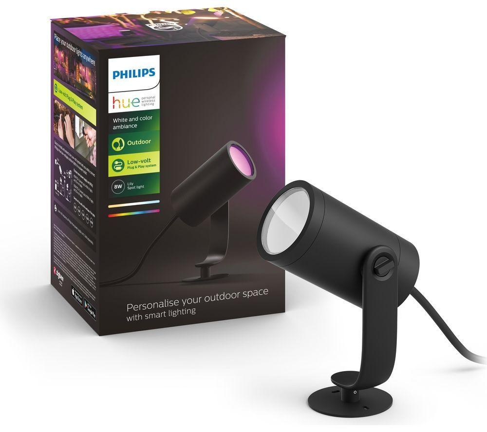 PHILIPS HUE Lily White & Colour Ambiance Smart Outdoor LED Spotlight Extension - Black image number 2 of 11