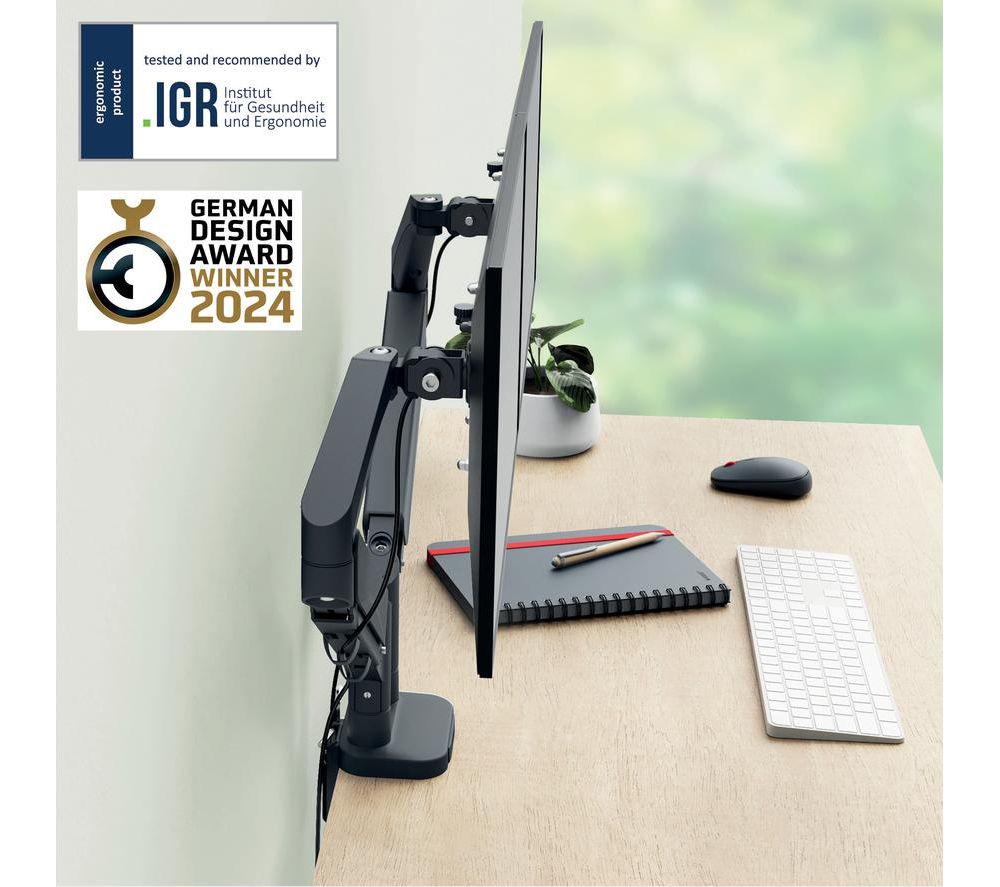 LEITZ Ergo Dual Arm Tilt & Swivel 17-32" Monitor Desk Mount Grey image number 7 of 9