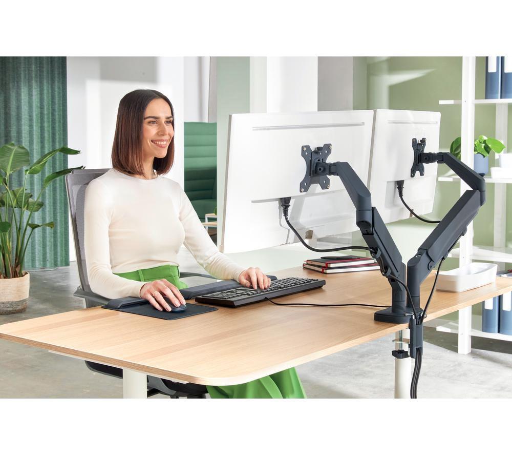 LEITZ Ergo Dual Arm Tilt & Swivel 17-32" Monitor Desk Mount Grey image number 9 of 9