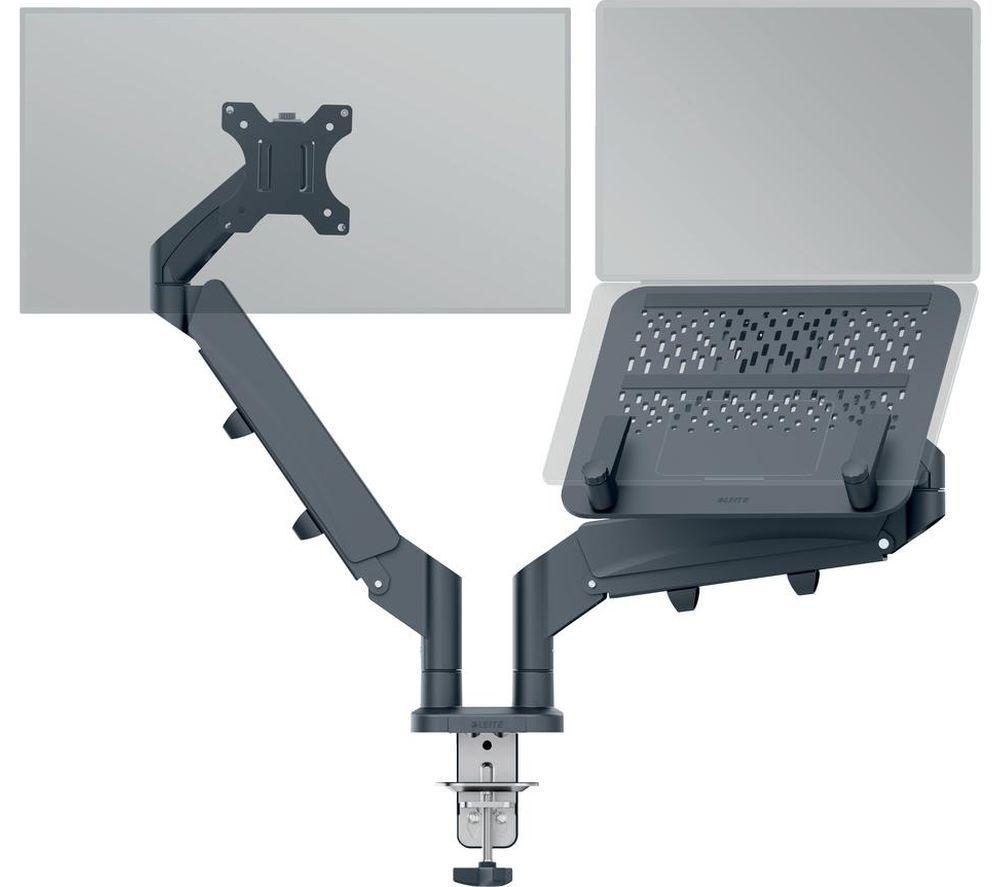 LEITZ Ergo Space Saving Dual Arm Tilt & Swivel 17-32" Monitor and 13-17" Laptop Desk Mount image number 3 of 9
