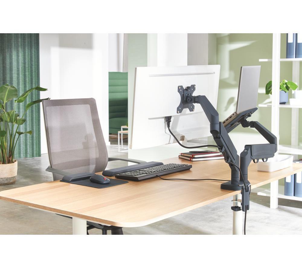 LEITZ Ergo Space Saving Dual Arm Tilt & Swivel 17-32" Monitor and 13-17" Laptop Desk Mount image number 8 of 9