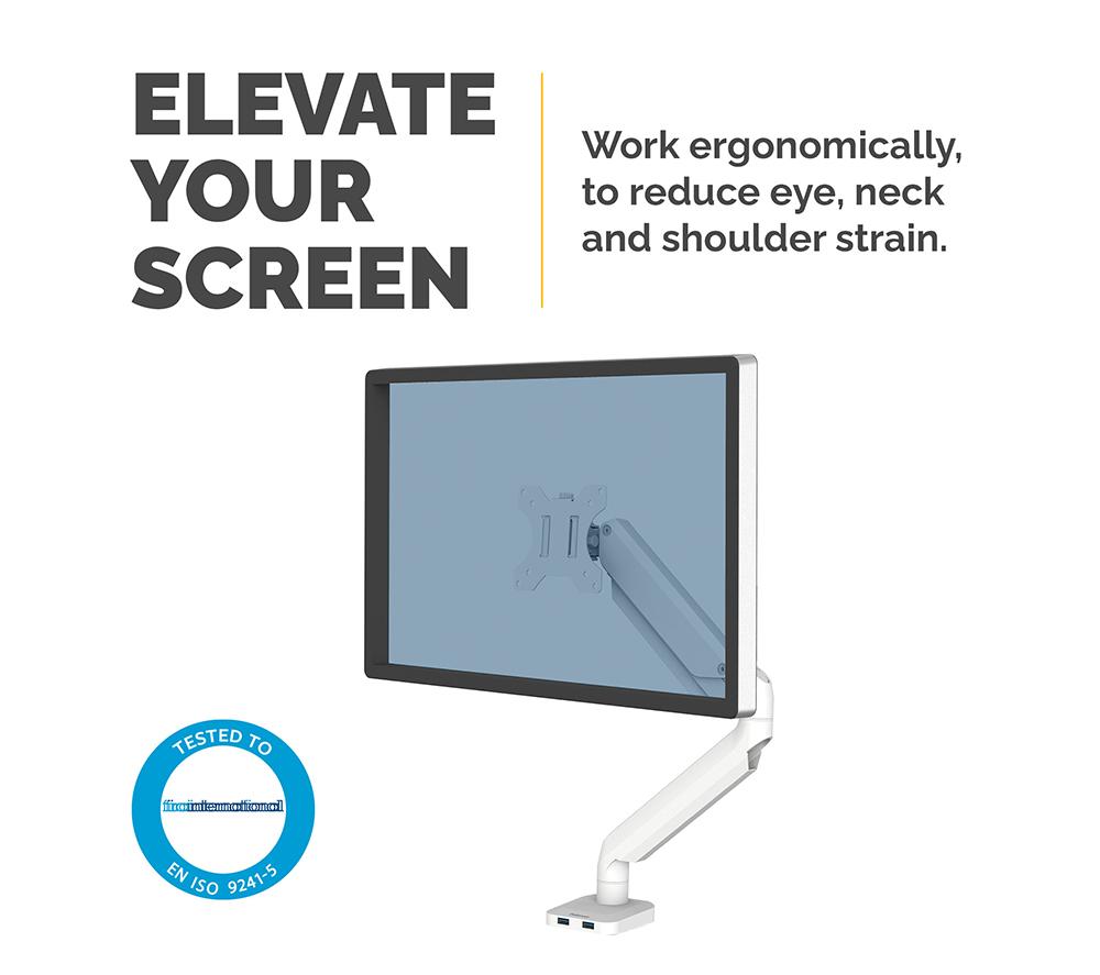 FELLOWES Platinum Series Single Arm Tilt & Swivel 40" Monitor Desk Mount - White image number 2 of 7