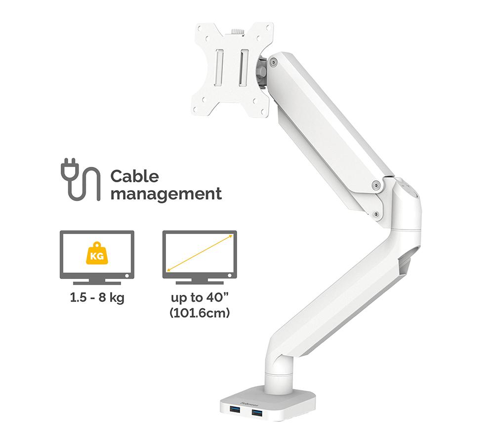 FELLOWES Platinum Series Single Arm Tilt & Swivel 40" Monitor Desk Mount - White image number 3 of 7
