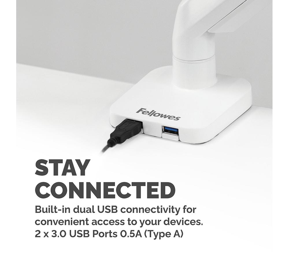 FELLOWES Platinum Series Single Arm Tilt & Swivel 40" Monitor Desk Mount - White image number 5 of 7