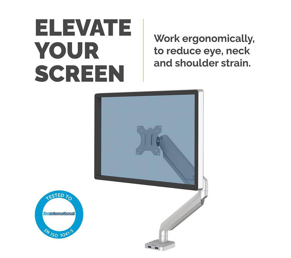 FELLOWES Platinum Series Single Arm Tilt & Swivel 40" Monitor Desk Mount - Silver image number 2 of 7