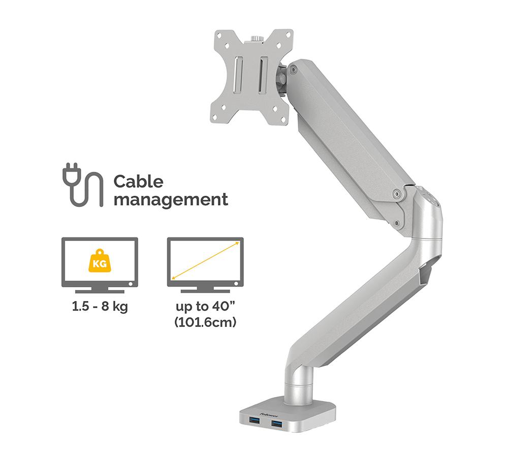 FELLOWES Platinum Series Single Arm Tilt & Swivel 40" Monitor Desk Mount - Silver image number 3 of 7