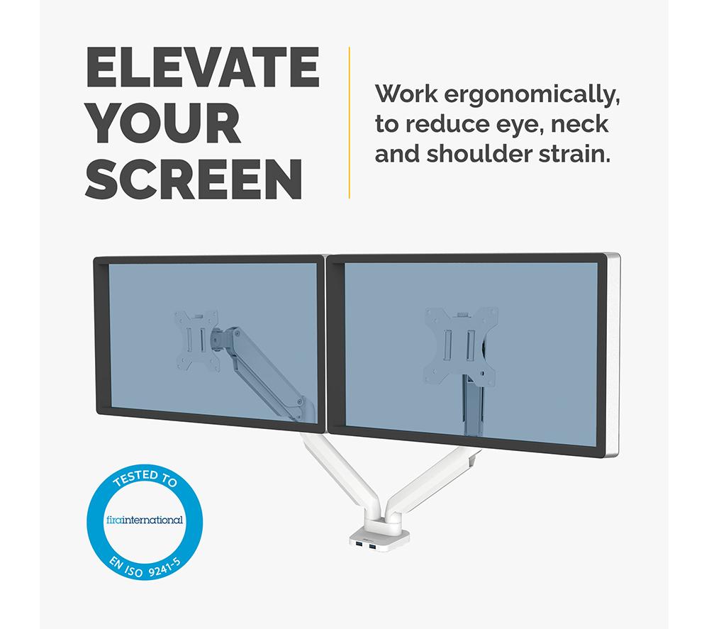 FELLOWES Platinum Series Dual Arm Full Motion 40" Monitor Desk Mount - White image number 2 of 7