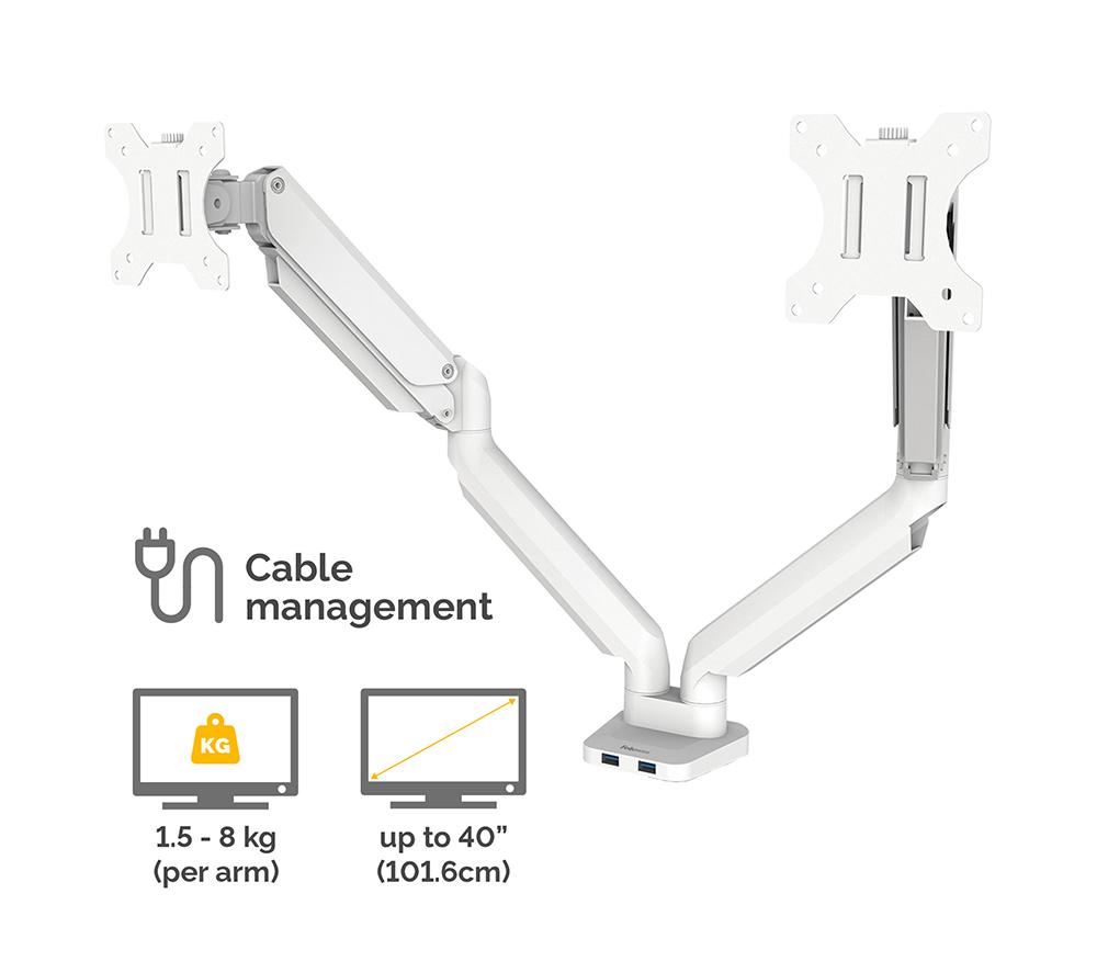 FELLOWES Platinum Series Dual Arm Full Motion 40" Monitor Desk Mount - White image number 3 of 7
