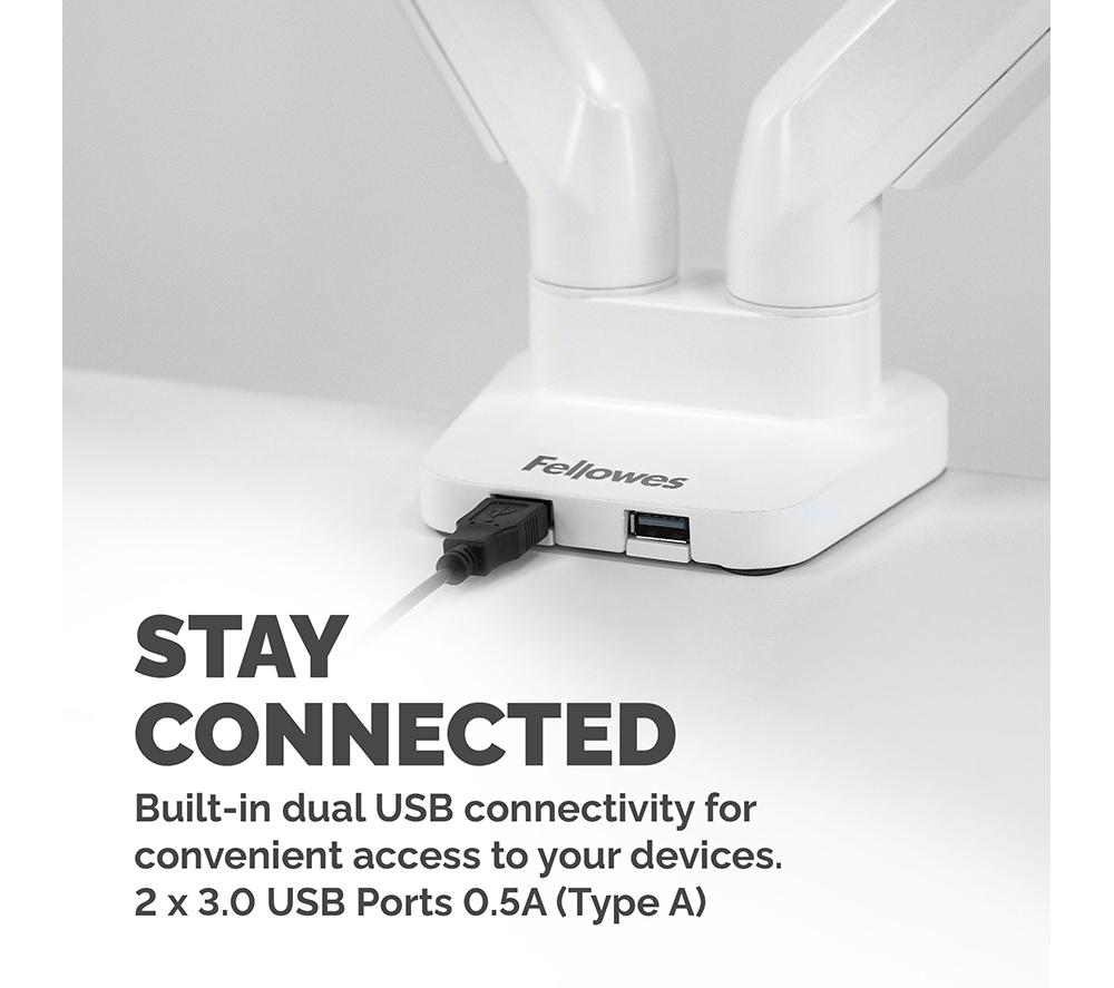 FELLOWES Platinum Series Dual Arm Full Motion 40" Monitor Desk Mount - White image number 5 of 7