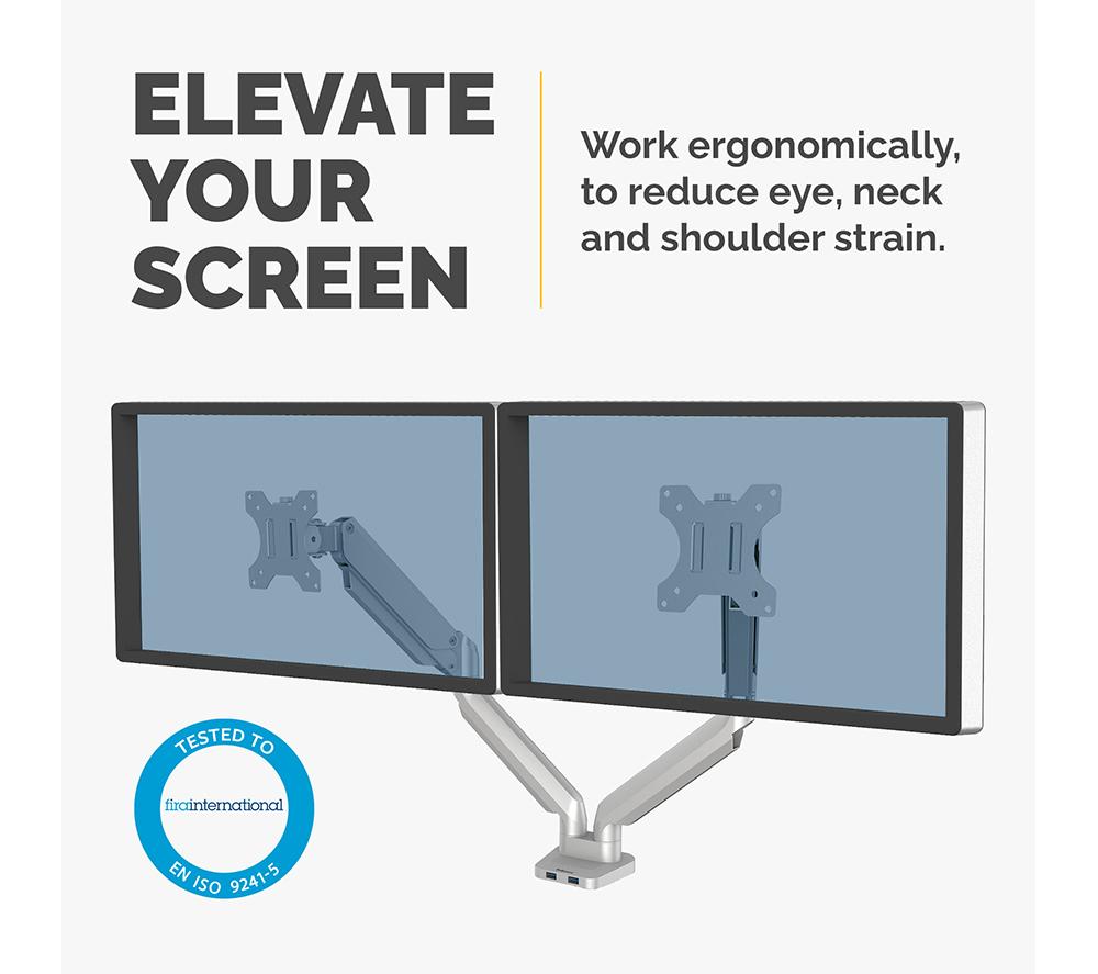 FELLOWES Platinum Series Dual Arm Full Motion 40" Monitor Desk Mount - Silver image number 2 of 7