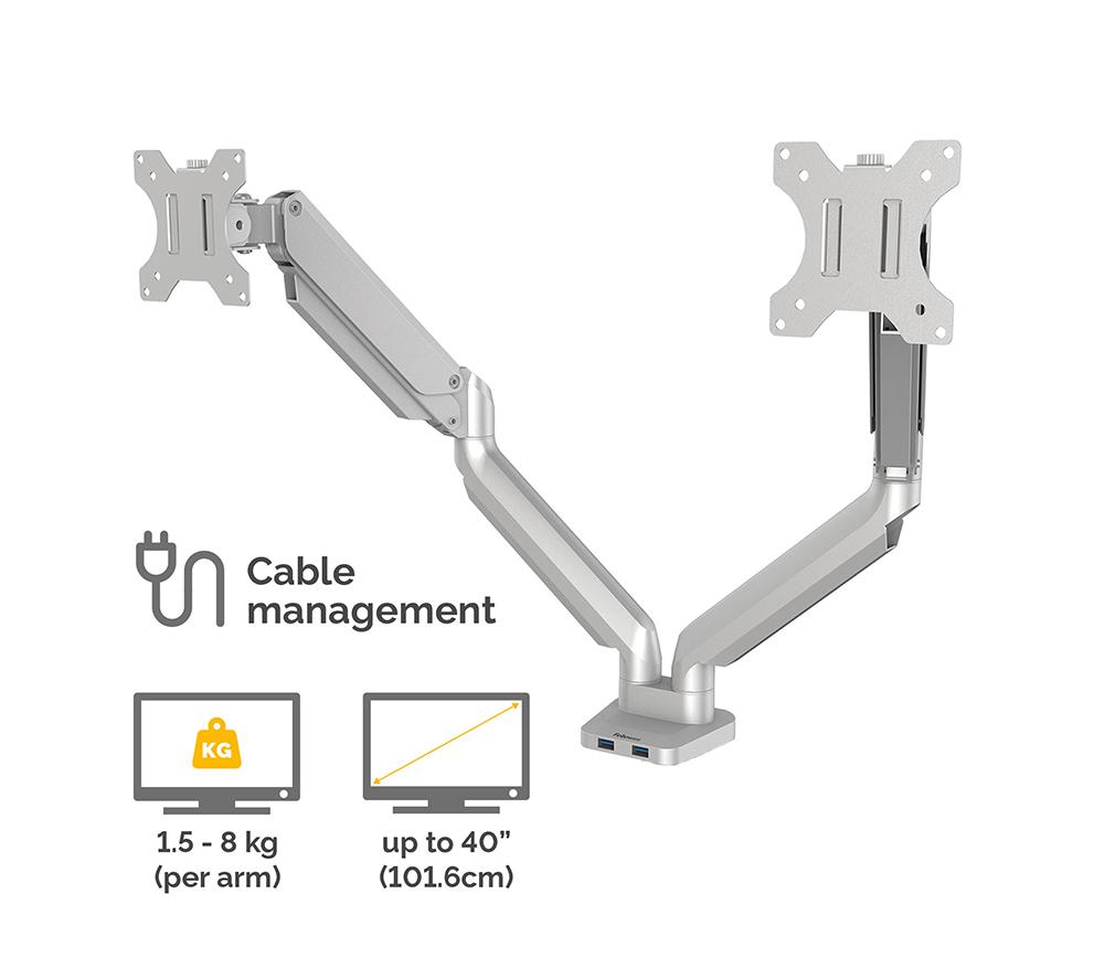 FELLOWES Platinum Series Dual Arm Full Motion 40" Monitor Desk Mount - Silver image number 3 of 7