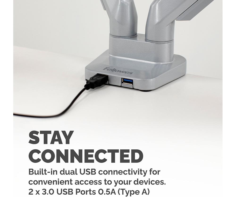 FELLOWES Platinum Series Dual Arm Full Motion 40" Monitor Desk Mount - Silver image number 5 of 7