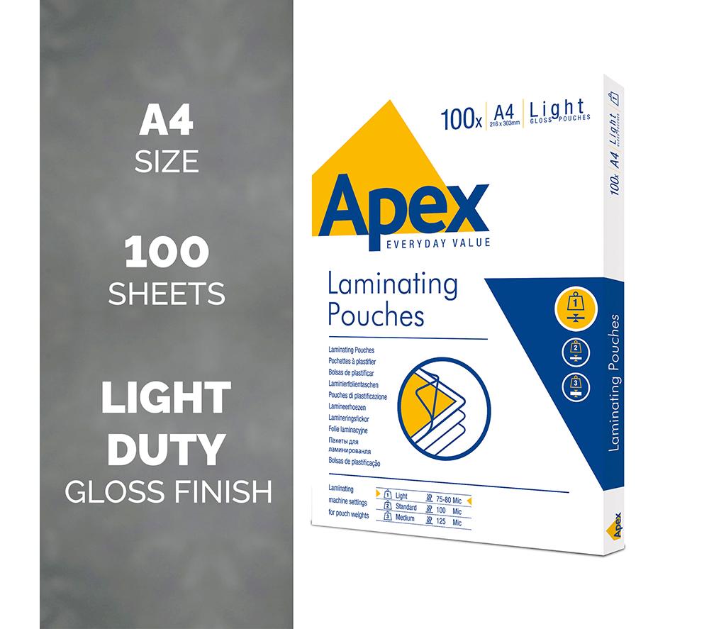 FELLOWES Apex Light Duty A4 Laminating Pouches - Pack of 100 image number 2 of 6