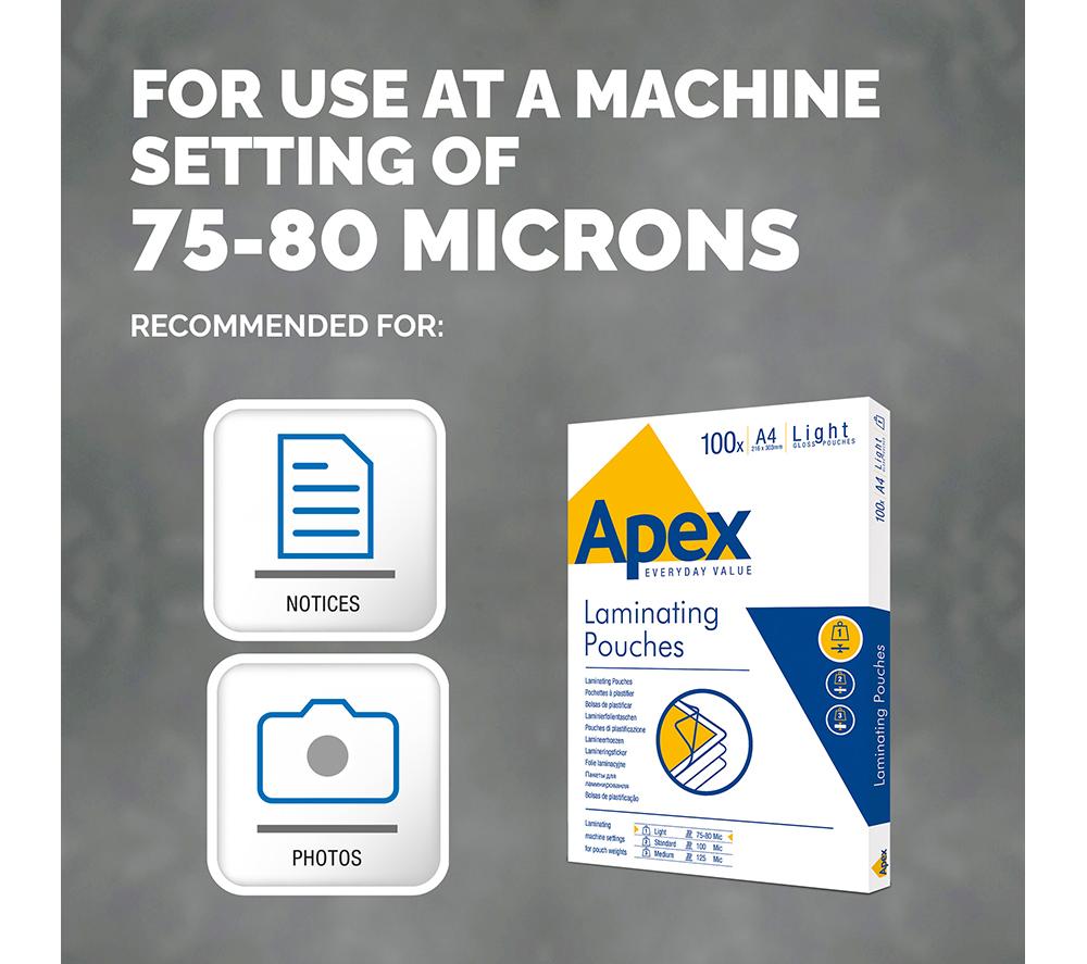 FELLOWES Apex Light Duty A4 Laminating Pouches - Pack of 100 image number 3 of 6