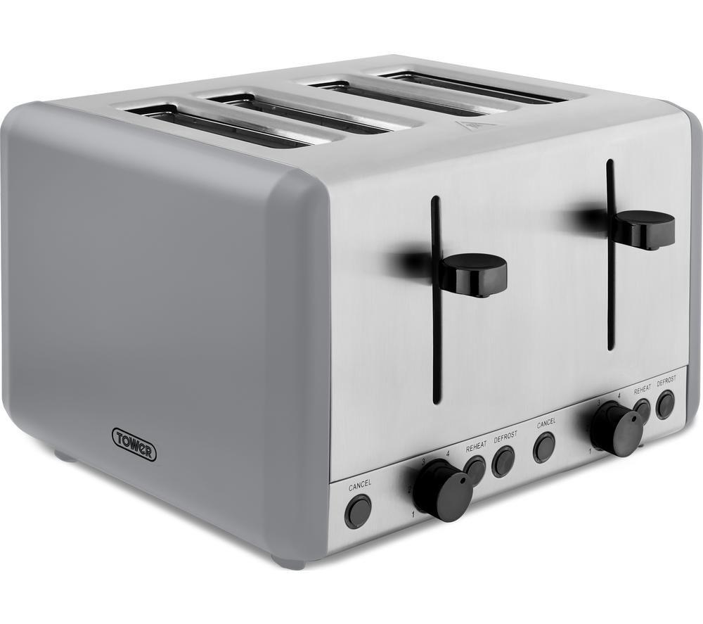 TOWER Sera T20086GRY 4-Slice Toaster - Grey, Silver/Grey