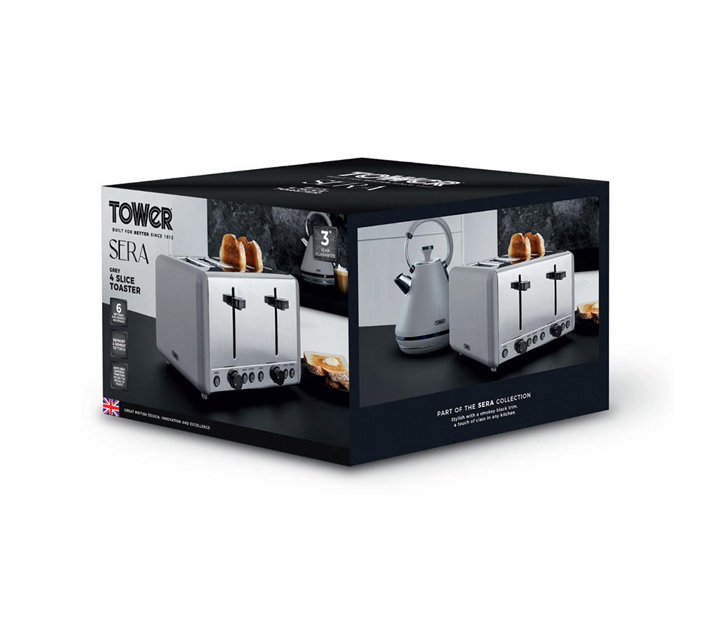 TOWER Sera T20086GRY 4-Slice Toaster - Grey image number 9 of 9