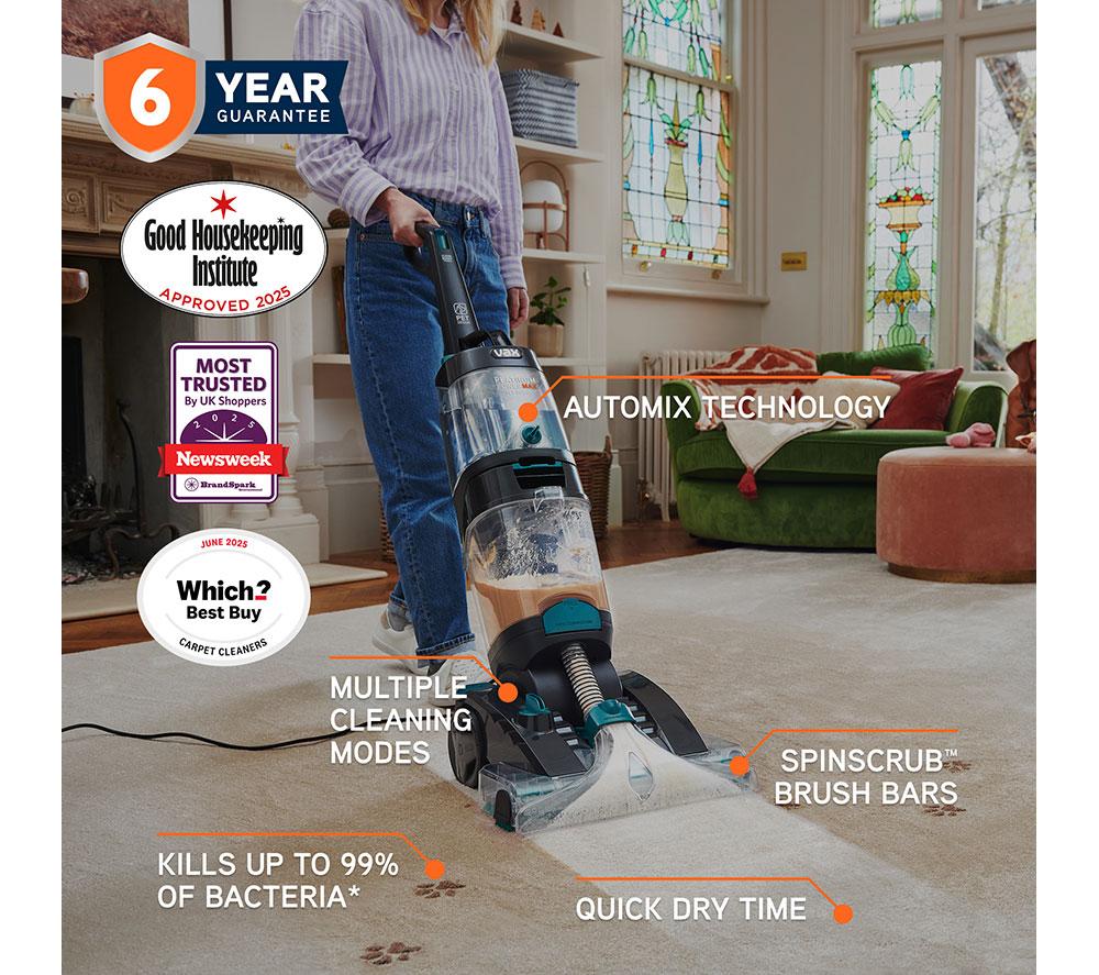 VAX Platinum Power Max Pet-Design Upright Carpet Cleaner - Black & Teal image number 2 of 10