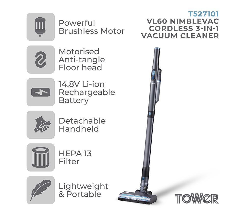TOWER VL60 NimbleVac Cordless Vacuum Cleaner - Black image number 3 of 11