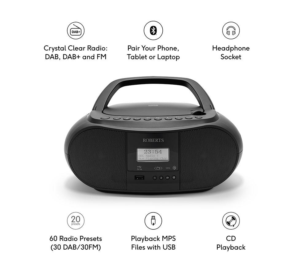 ROBERTS ZOOMBOX4BK Portable DAB/DAB+/FM Boombox - Black image number 7 of 9