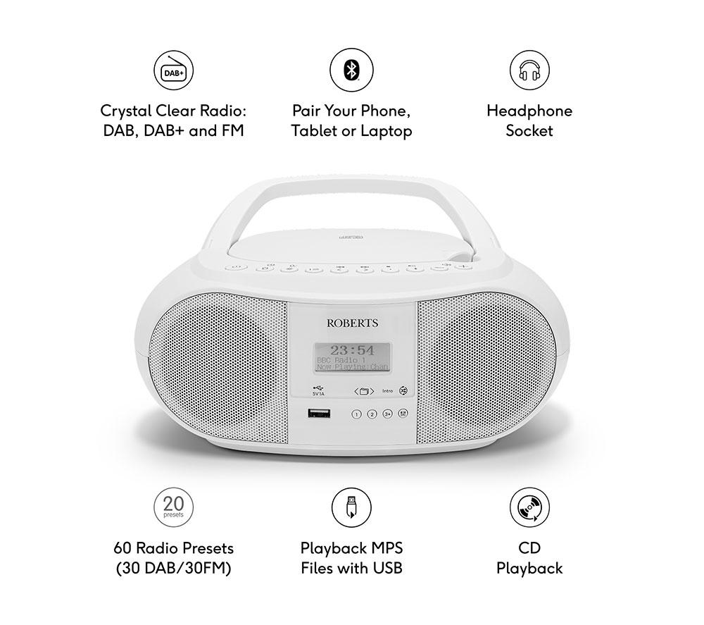 ROBERTS ZoomBox 4 DAB/DAB+/FM Bluetooth Boombox - White image number 8 of 9