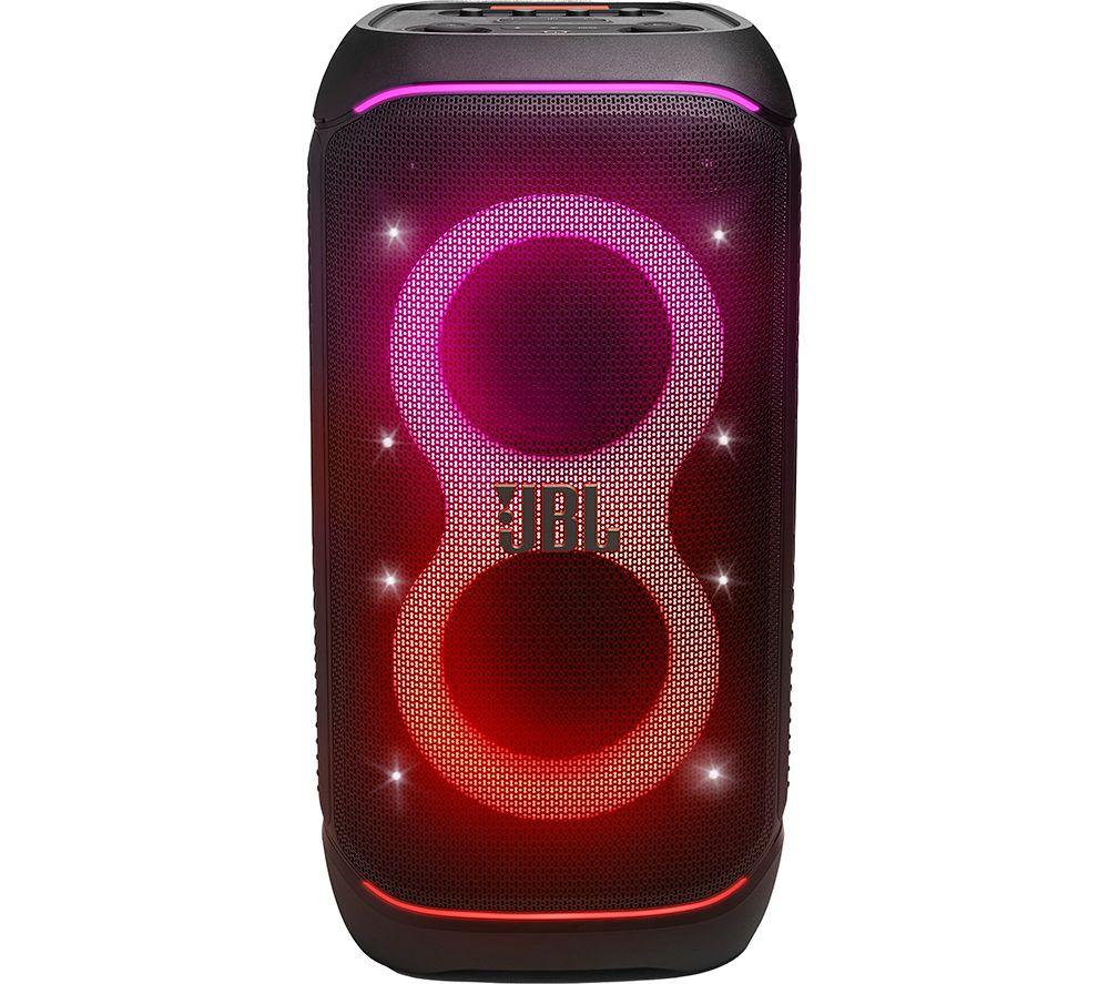 JBL Partybox Stage 320, Portable Bluetooth Party Speaker with Wheels and Telescopic Handle, Pro Sound, Splashproof Design, Light Show, AI Sound Boost, 18 Hours Playtime, in Black