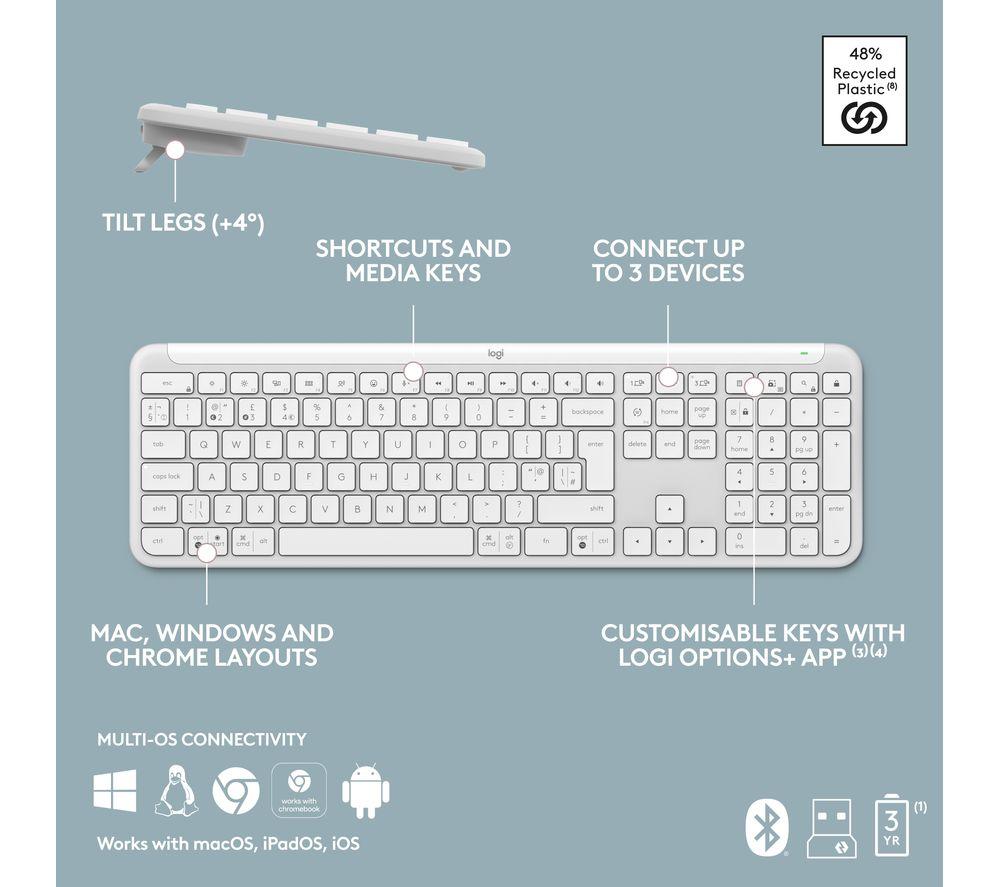 LOGITECH Signature Slim MK950 Wireless Keyboard & Mouse Set - White image number 9 of 12