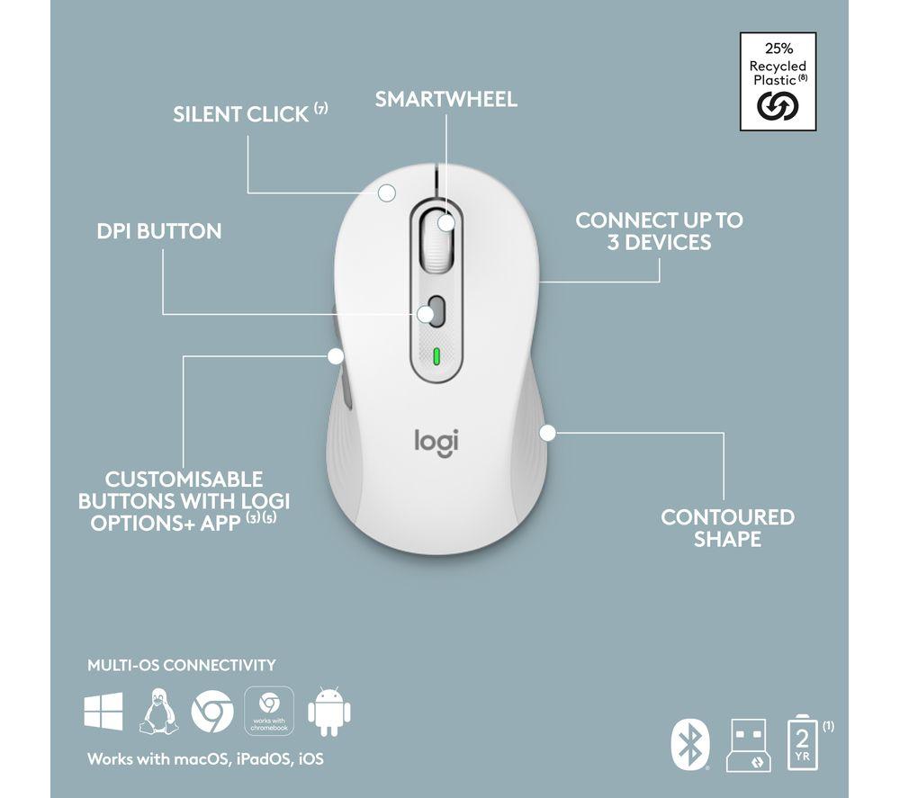 LOGITECH Signature Slim MK950 Wireless Keyboard & Mouse Set - White image number 10 of 12