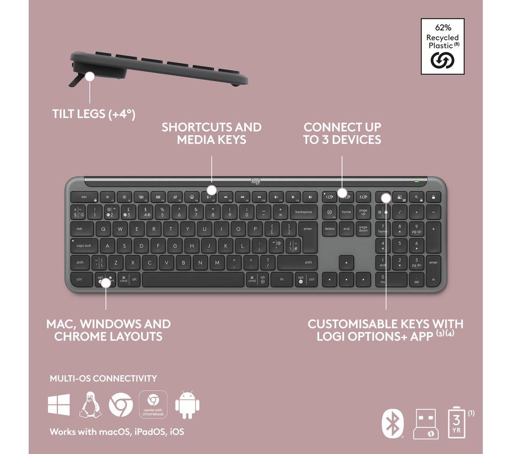 LOGITECH Signature Slim MK950 Wireless Keyboard & Mouse Set - Graphite image number 9 of 12