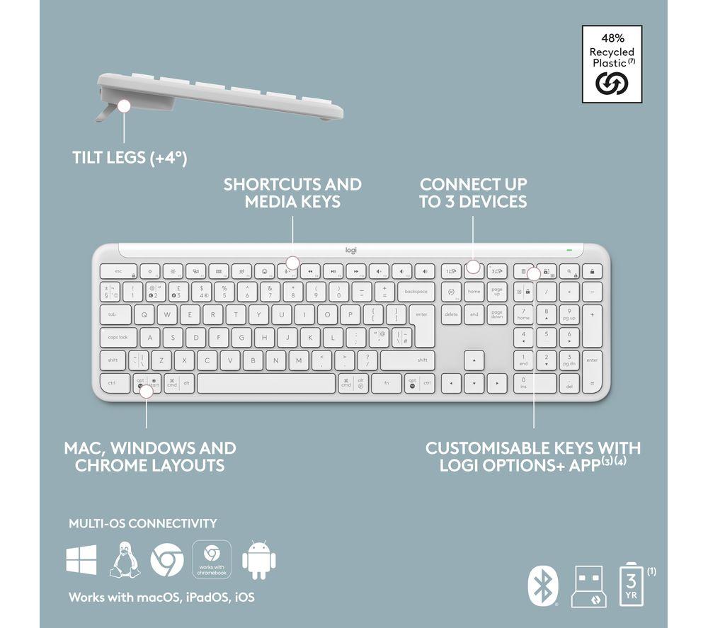 LOGITECH Signature Slim K950 Wireless Keyboard - White image number 9 of 11