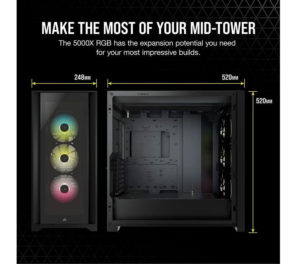 CORSAIR iCUE 5000X RGB ATX Mid-Tower PC Case - Black image number 3 of 6