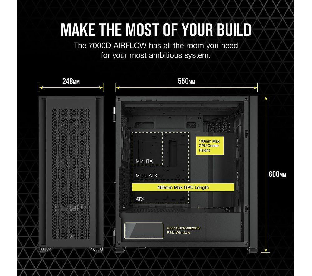 CORSAIR 7000D Airflow CC-9011218-WW ATX Full Tower PC Case - Black image number 6 of 8