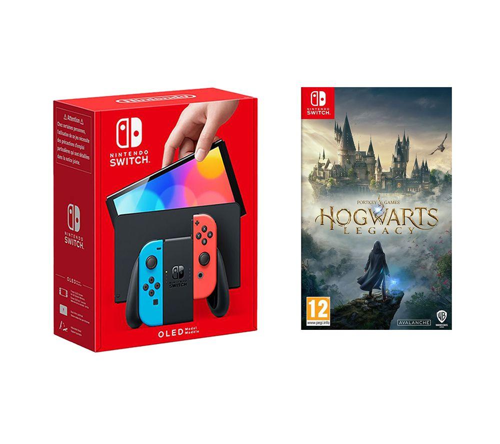 Nintendo Switch OLED Neon & Hogwarts Legacy Bundle, Red,Blue