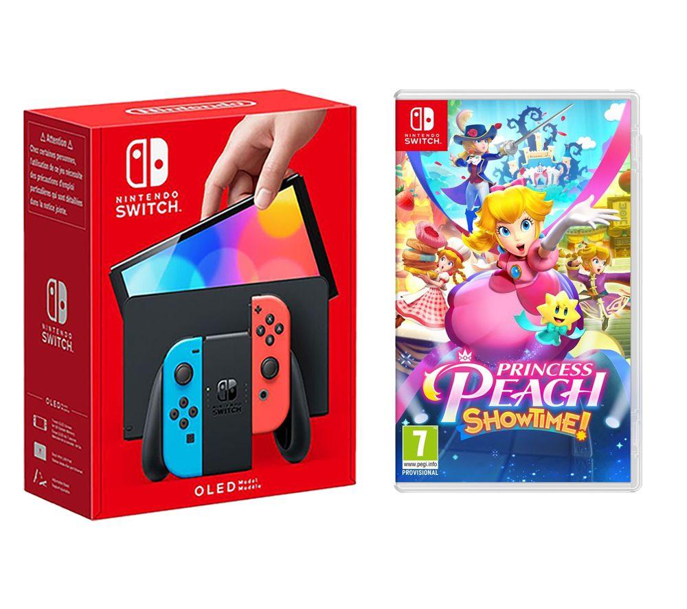 Nintendo Switch OLED (Neon Red & Blue) & Princess Peach: Showtime Bundle, Red,Blue