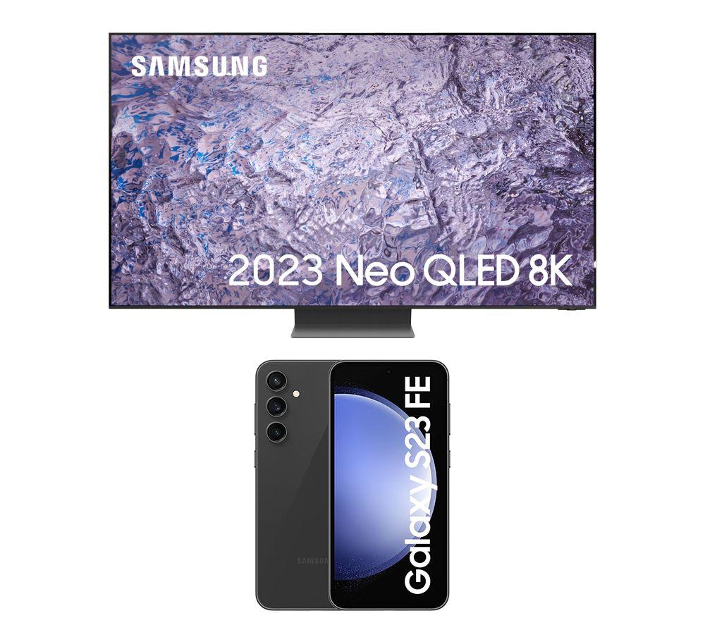 Image of 85" Samsung QE85QN800CTXXU Smart 8K HDR Neo QLED TV with Bixby & Alexa & Galaxy S23 FE 5G (128 GB, Graphite) Bundle, Silver/Grey,Black