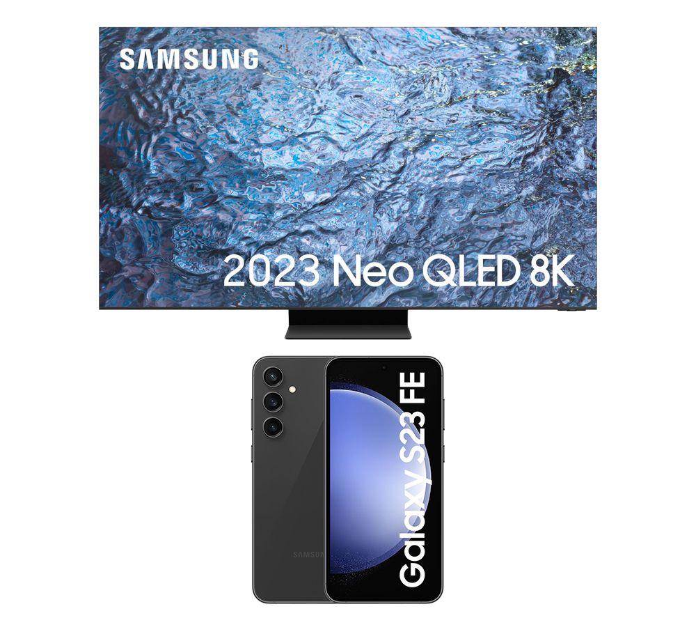 Image of 85" Samsung QE85QN900CTXXU Smart 8K HDR Neo QLED TV with Bixby & Alexa & Galaxy S23 FE 5G (128 GB, Graphite) Bundle, Black