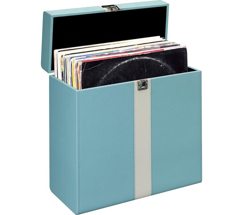 LENCO Classic Phono TTA-300BUWH Vinyl Storage Case - Blue & White image number 4 of 5