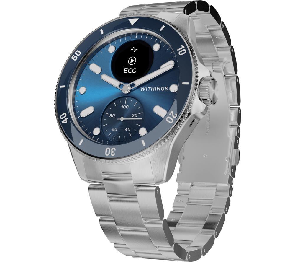 Withings Scanwatch Nova Hybrid Smart Watch - Blue, 42 Mm, Silver/Grey,Blue