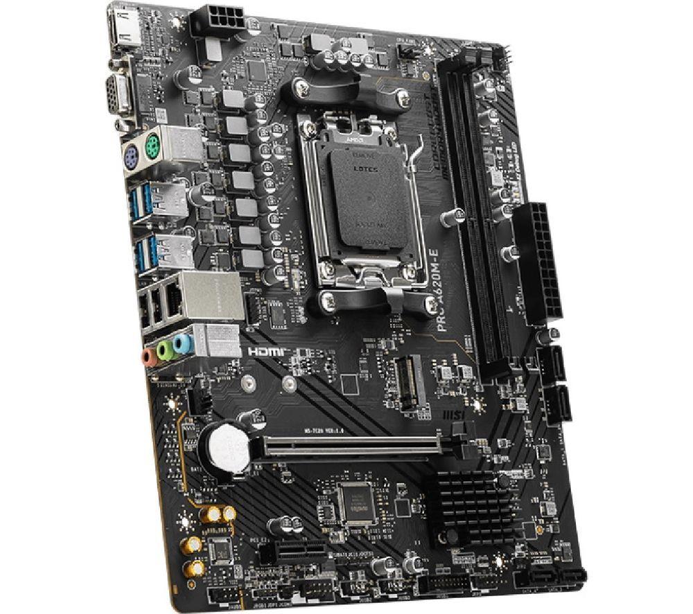 MSI PRO A620M-E Motherboard, Micro-ATX - Supports AMD Ryzen 7000 Series Processors, AM5 - DDR5 Memory Boost 6400+MHz/OC, 1 x PCIe 4.0 x16, 1 x M.2 Gen4
