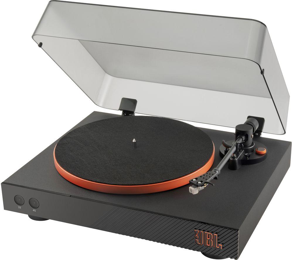 JBL Spinner BT, Bluetooth AptX-HD Record and Vinyl Player for Speakers and Headphones, in Black/Orange