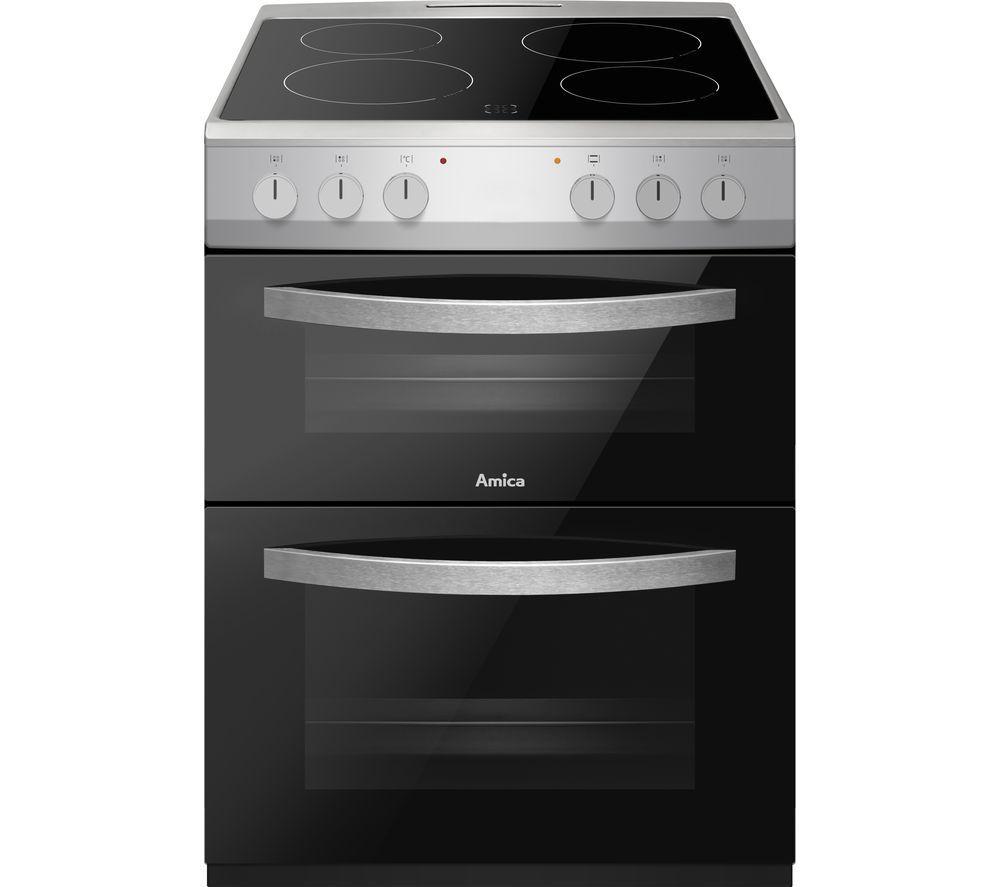 AMICA AFC602SS 60 cm Electric Ceramic Cooker - Black & Stainless Steel