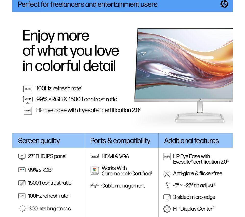 Buy HP Series 5 527sw Full HD 27" IPS LCD Monitor - White | Currys