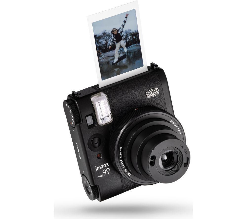 instax mini 99 instant film camera with Colour effect and brightness control, Landscape/Normal/Macro modes, and a manual Vignette switch, uses instax mini film Sold Separately